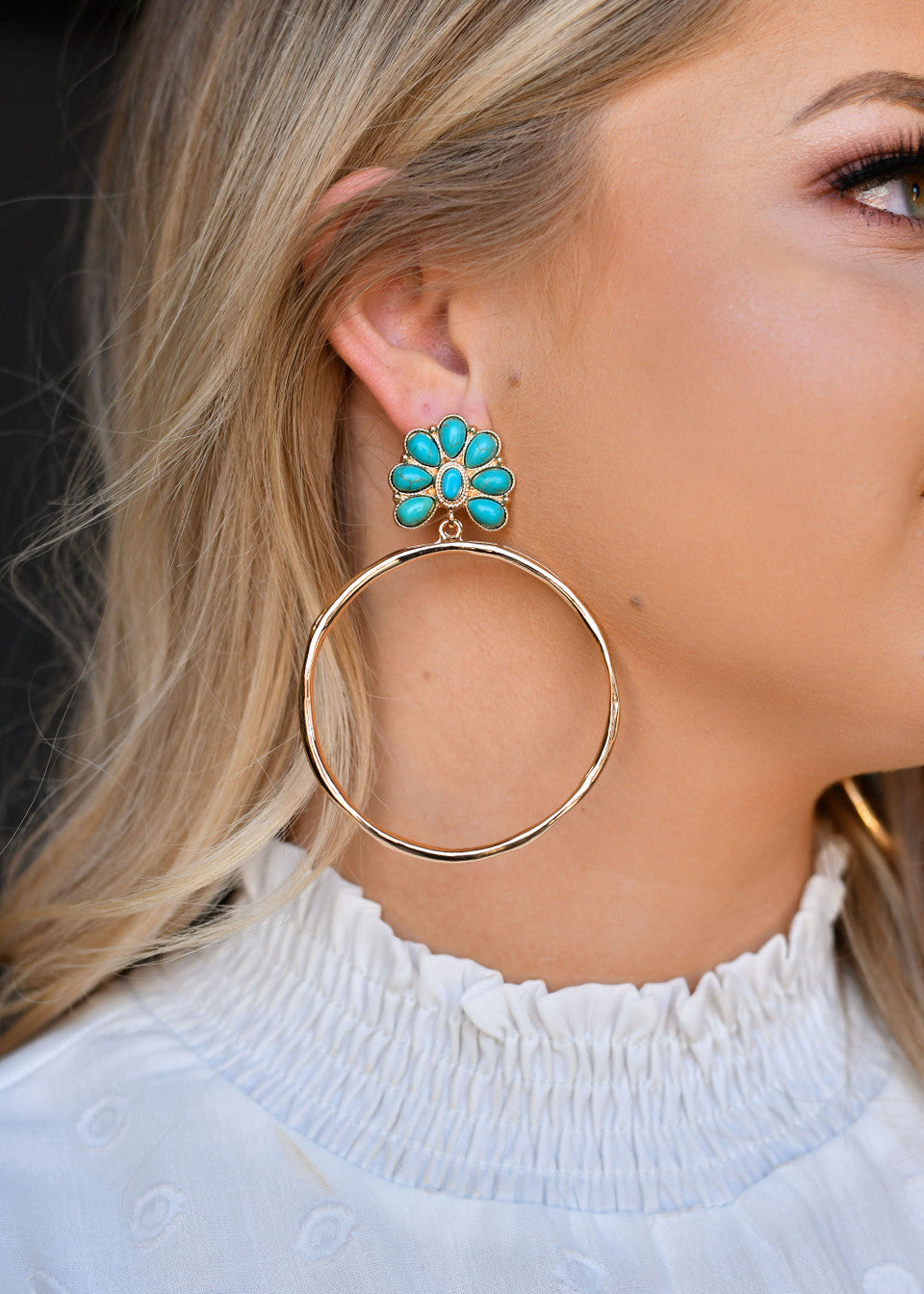 Gold & Turquoise Flower Earrings