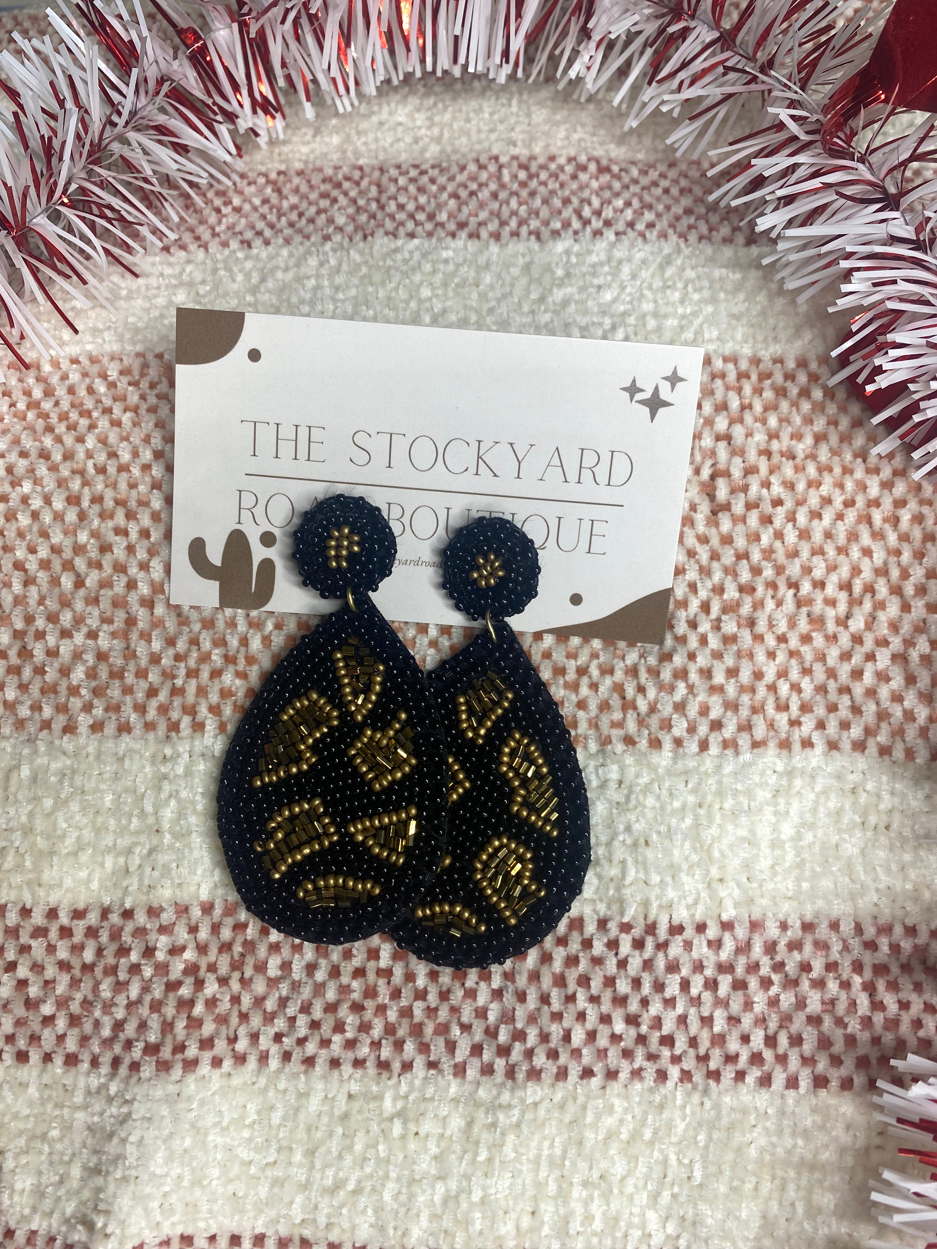 Leopard Seed Bead Earrings