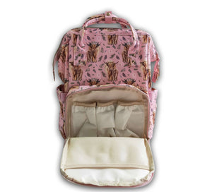 Pink Highland Cow Backpack/Diaper bag